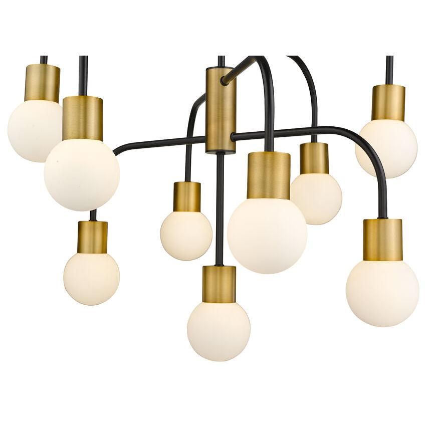 Z-Lite Neutra 27" 9-Light Matte Black and Foundry Brass Chandelier With Opal Glass Shade