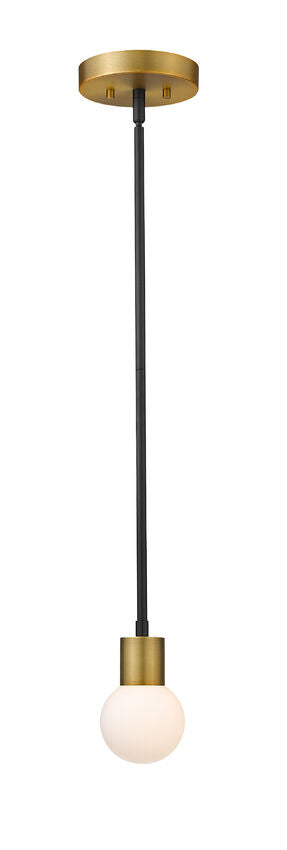 Z-Lite Neutra 6" 1-Light Matte Black and Foundry Brass Mini Pendant Light With Opal Glass Shade