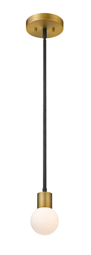 Z-Lite Neutra 6" 1-Light Matte Black and Foundry Brass Mini Pendant Light With Opal Glass Shade