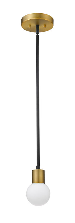 Z-Lite Neutra 6" 1-Light Matte Black and Foundry Brass Mini Pendant Light With Opal Glass Shade