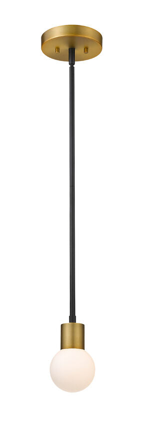 Z-Lite Neutra 6" 1-Light Matte Black and Foundry Brass Mini Pendant Light With Opal Glass Shade