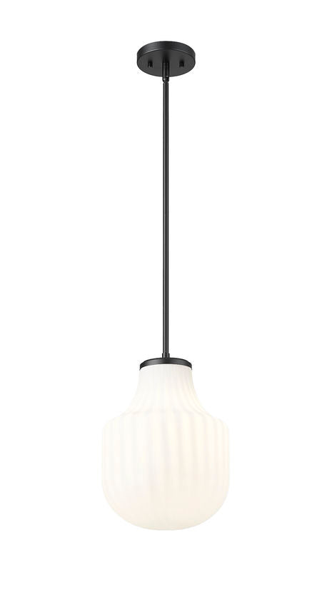 Z-Lite Newbury 10" 1-Light Matte Black Steel Frame Pendant Light With White Opal Glass Shade