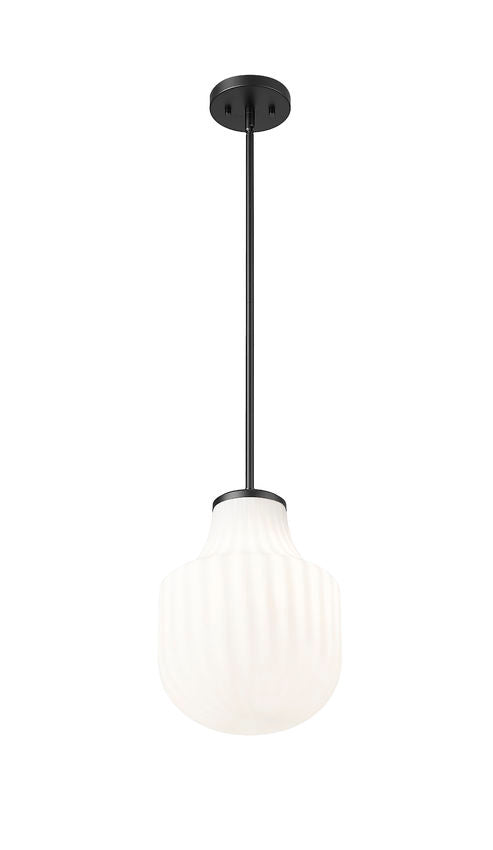 Z-Lite Newbury 10" 1-Light Matte Black Steel Frame Pendant Light With White Opal Glass Shade