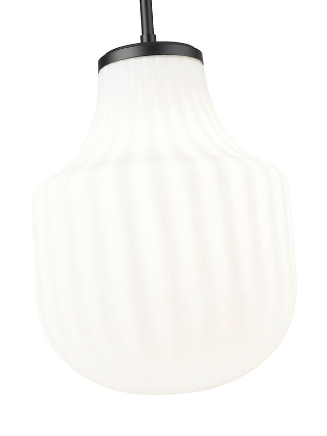 Z-Lite Newbury 10" 1-Light Matte Black Steel Frame Pendant Light With White Opal Glass Shade