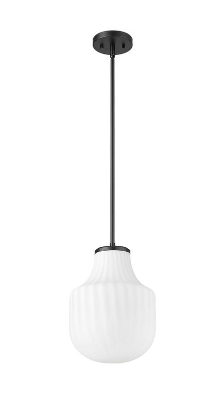 Z-Lite Newbury 10" 1-Light Matte Black Steel Frame Pendant Light With White Opal Glass Shade
