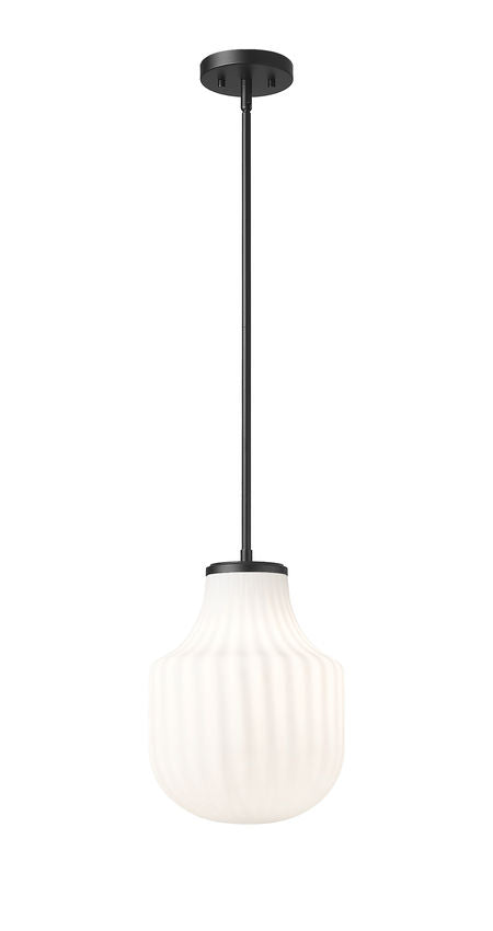 Z-Lite Newbury 10" 1-Light Matte Black Steel Frame Pendant Light With White Opal Glass Shade