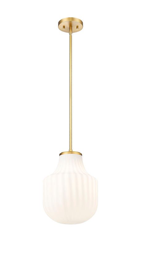 Z-Lite Newbury 10" 1-Light Modern Gold Steel Frame Pendant Light With White Opal Glass Shade