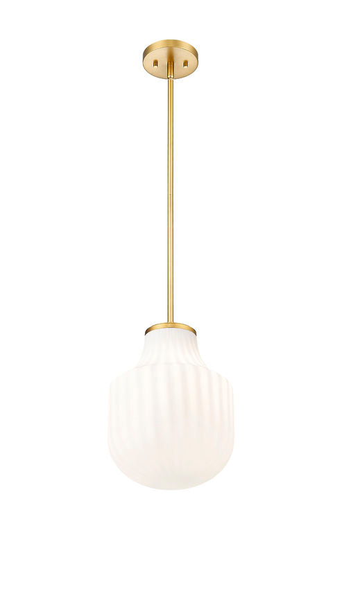 Z-Lite Newbury 10" 1-Light Modern Gold Steel Frame Pendant Light With White Opal Glass Shade
