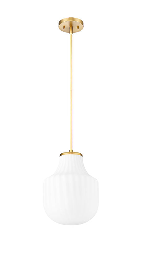 Z-Lite Newbury 10" 1-Light Modern Gold Steel Frame Pendant Light With White Opal Glass Shade