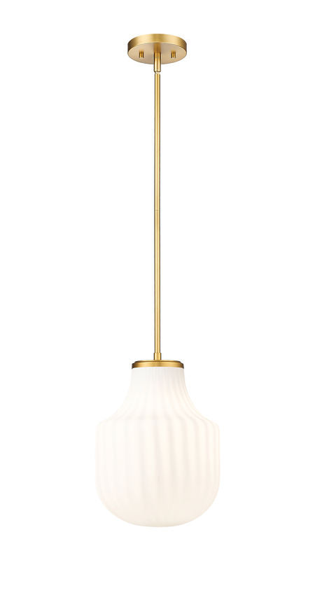 Z-Lite Newbury 10" 1-Light Modern Gold Steel Frame Pendant Light With White Opal Glass Shade