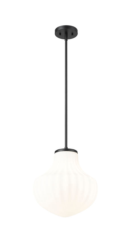 Z-Lite Newbury 13" 1-Light Matte Black Steel Frame Pendant Light With White Opal Glass Shade