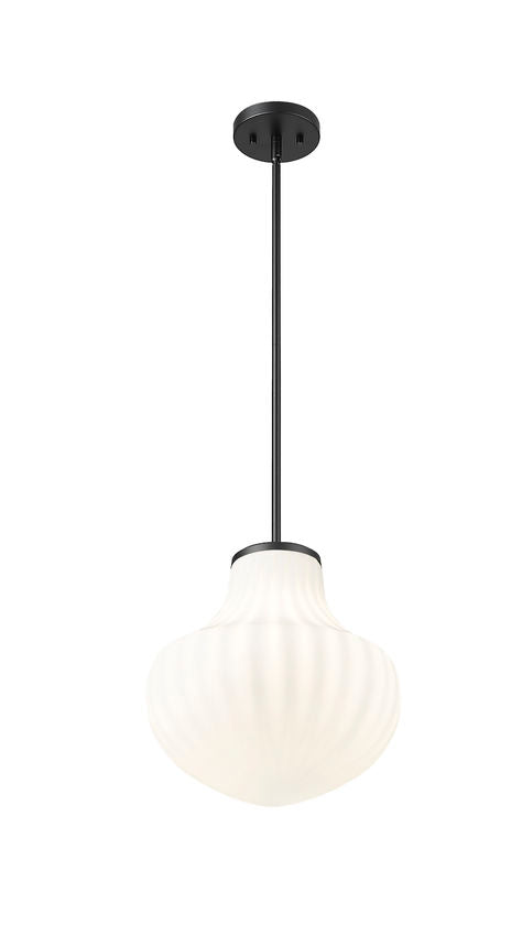 Z-Lite Newbury 13" 1-Light Matte Black Steel Frame Pendant Light With White Opal Glass Shade