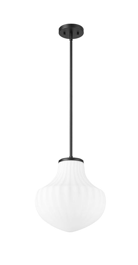Z-Lite Newbury 13" 1-Light Matte Black Steel Frame Pendant Light With White Opal Glass Shade