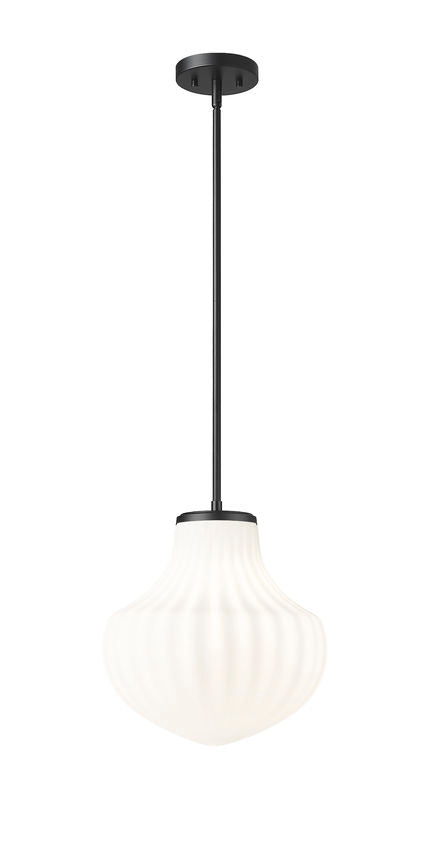 Z-Lite Newbury 13" 1-Light Matte Black Steel Frame Pendant Light With White Opal Glass Shade