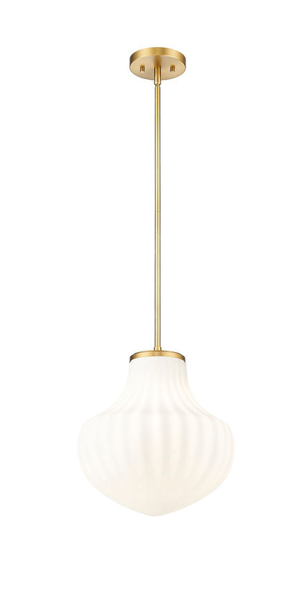 Z-Lite Newbury 13" 1-Light Modern Gold Steel Frame Pendant Light With White Opal Glass Shade