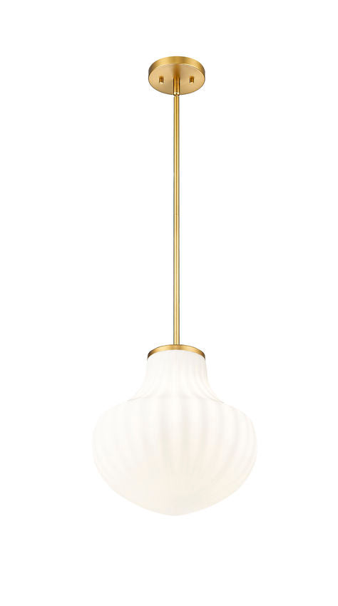 Z-Lite Newbury 13" 1-Light Modern Gold Steel Frame Pendant Light With White Opal Glass Shade