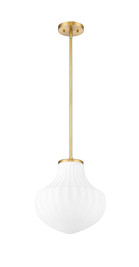 Z-Lite Newbury 13" 1-Light Modern Gold Steel Frame Pendant Light With White Opal Glass Shade