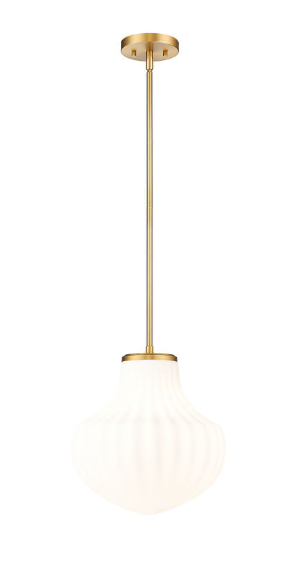 Z-Lite Newbury 13" 1-Light Modern Gold Steel Frame Pendant Light With White Opal Glass Shade