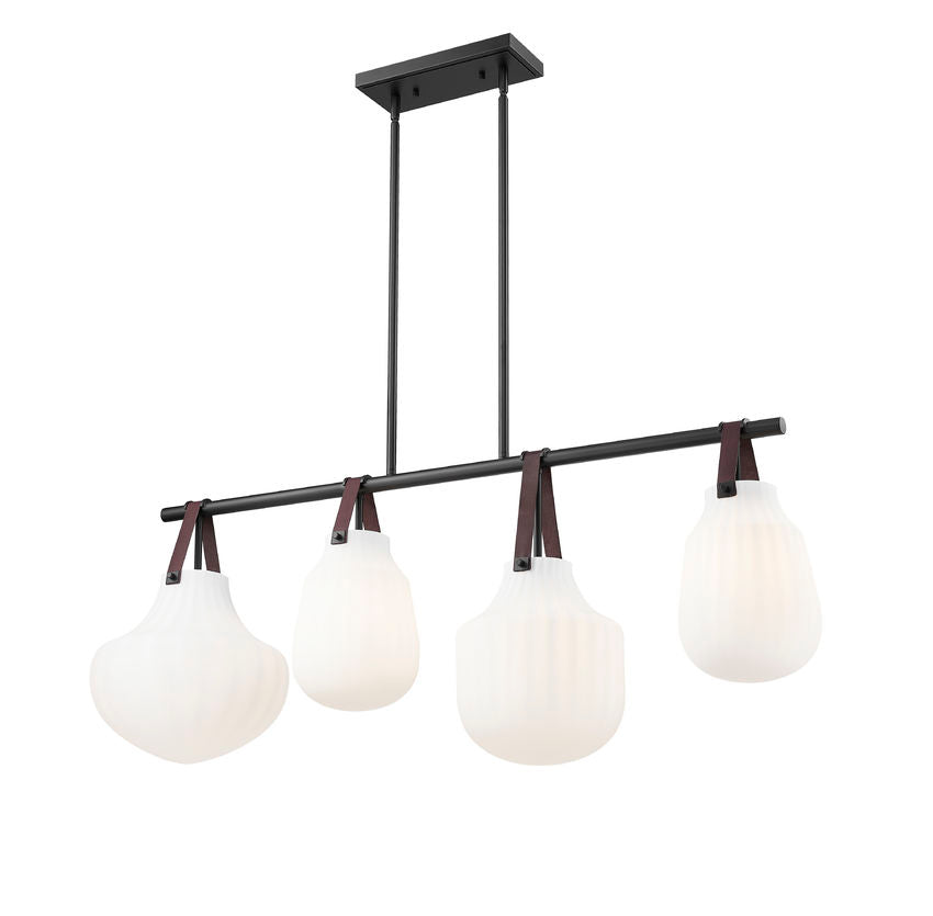 Z-Lite Newbury 13" 4-Light Matte Black Steel Frame Linear Chandelier With White Opal Glass Shade