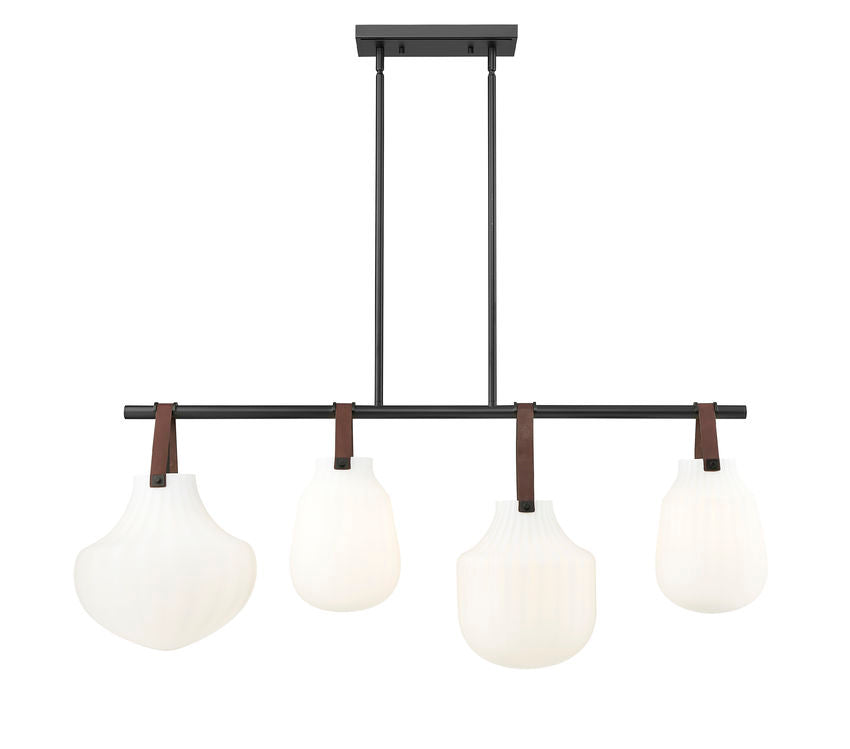 Z-Lite Newbury 13" 4-Light Matte Black Steel Frame Linear Chandelier With White Opal Glass Shade