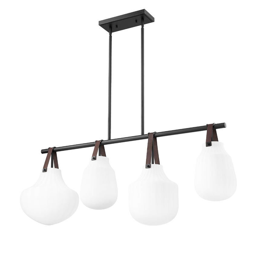 Z-Lite Newbury 13" 4-Light Matte Black Steel Frame Linear Chandelier With White Opal Glass Shade