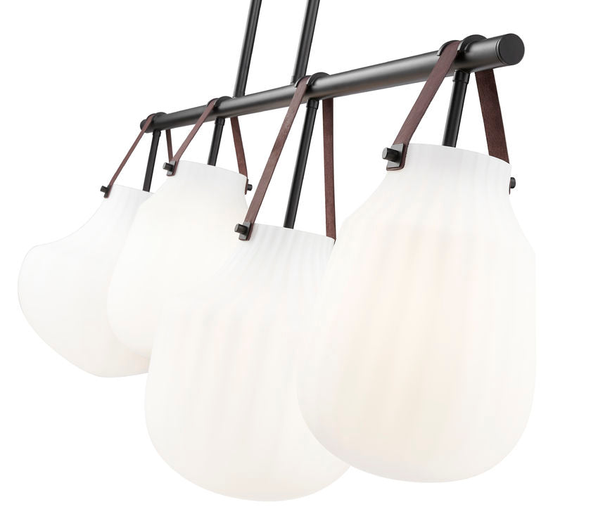 Z-Lite Newbury 13" 4-Light Matte Black Steel Frame Linear Chandelier With White Opal Glass Shade