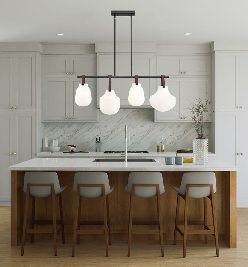 Z-Lite Newbury 13" 4-Light Matte Black Steel Frame Linear Chandelier With White Opal Glass Shade