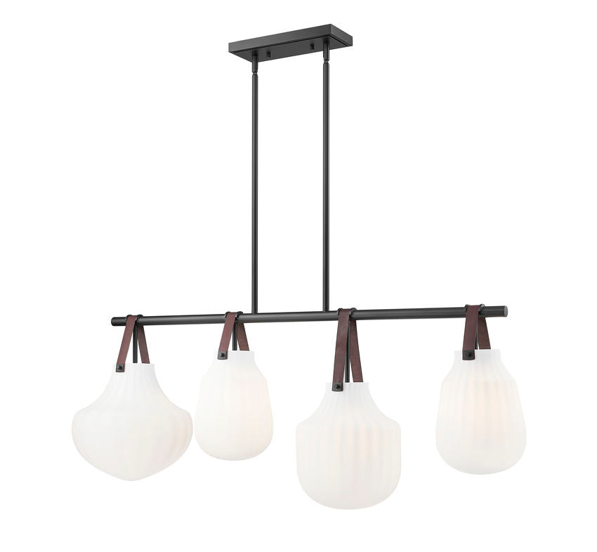 Z-Lite Newbury 13" 4-Light Matte Black Steel Frame Linear Chandelier With White Opal Glass Shade
