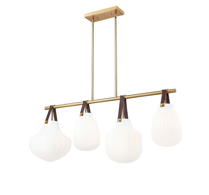 Z-Lite Newbury 13" 4-Light Modern Gold Steel Frame Linear Chandelier With White Opal Glass Shade