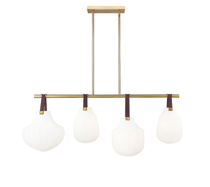 Z-Lite Newbury 13" 4-Light Modern Gold Steel Frame Linear Chandelier With White Opal Glass Shade