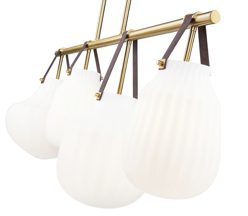 Z-Lite Newbury 13" 4-Light Modern Gold Steel Frame Linear Chandelier With White Opal Glass Shade