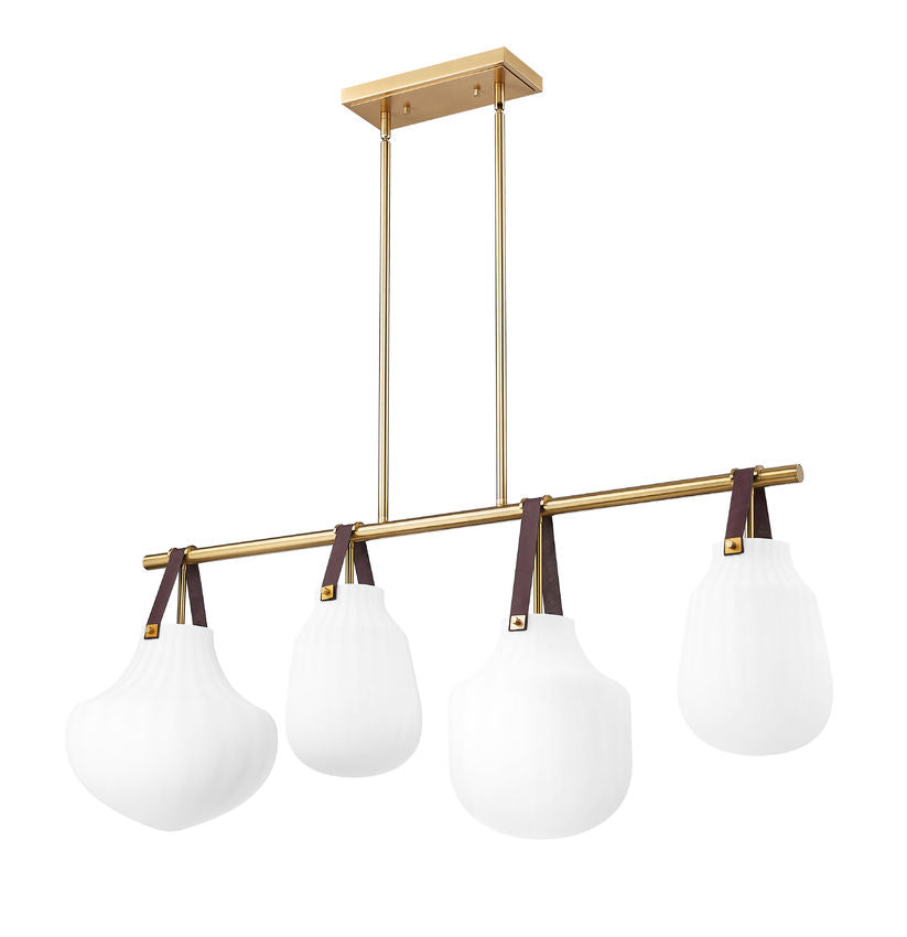 Z-Lite Newbury 13" 4-Light Modern Gold Steel Frame Linear Chandelier With White Opal Glass Shade