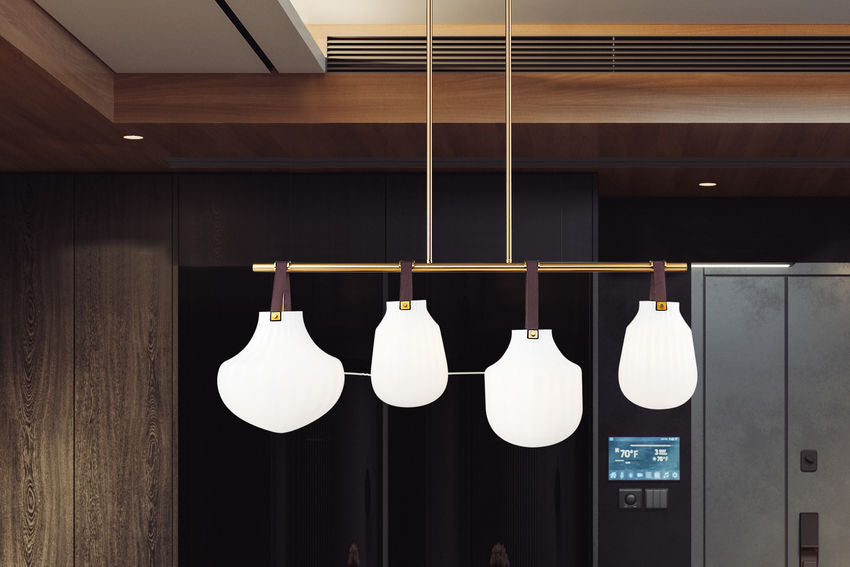 Z-Lite Newbury 13" 4-Light Modern Gold Steel Frame Linear Chandelier With White Opal Glass Shade