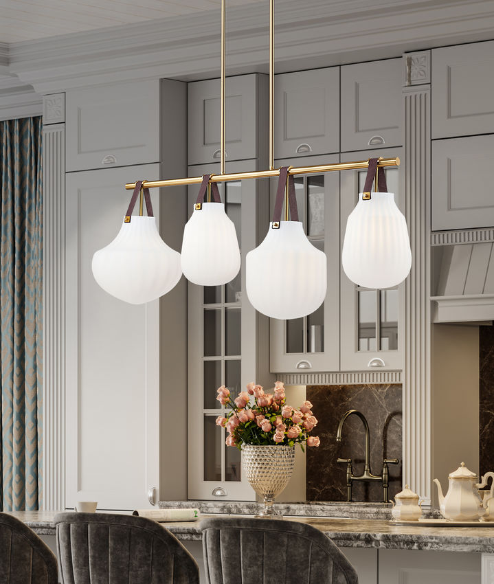 Z-Lite Newbury 13" 4-Light Modern Gold Steel Frame Linear Chandelier With White Opal Glass Shade