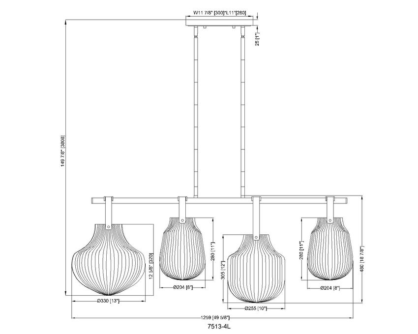 Z-Lite Newbury 13" 4-Light Modern Gold Steel Frame Linear Chandelier With White Opal Glass Shade