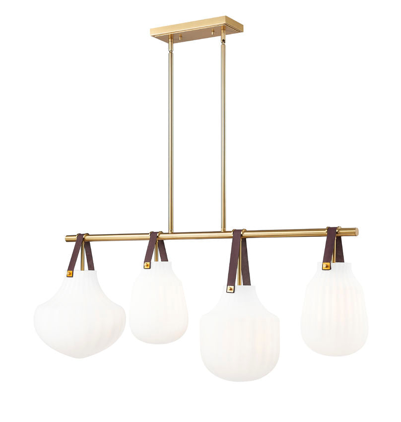 Z-Lite Newbury 13" 4-Light Modern Gold Steel Frame Linear Chandelier With White Opal Glass Shade