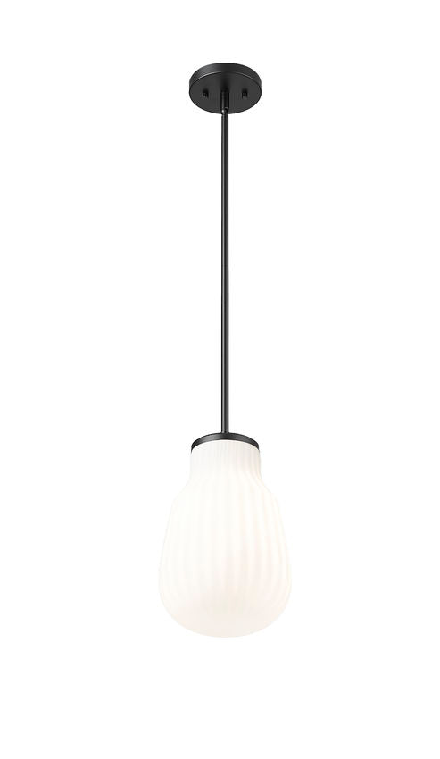 Z-Lite Newbury 8" 1-Light Matte Black Steel Frame Pendant Light With White Opal Glass Shade