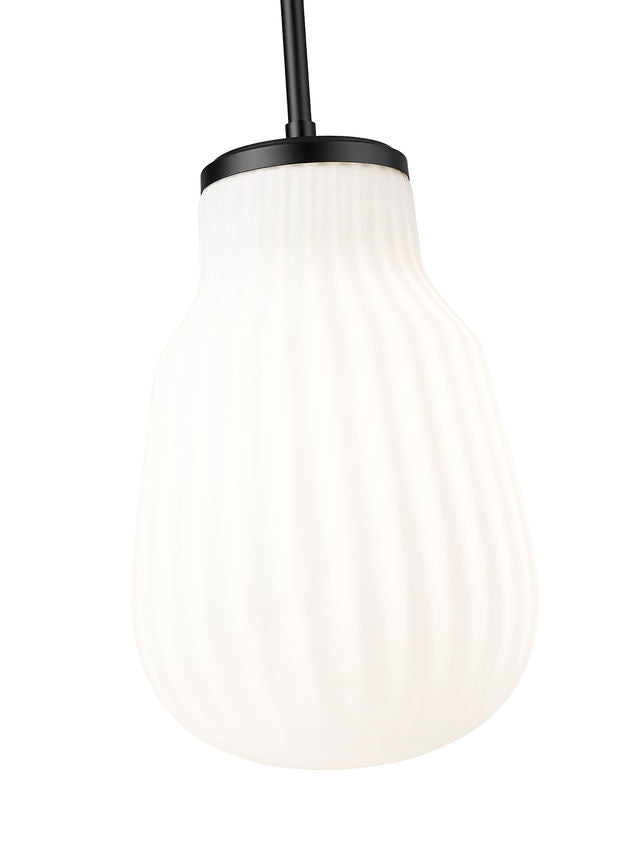 Z-Lite Newbury 8" 1-Light Matte Black Steel Frame Pendant Light With White Opal Glass Shade