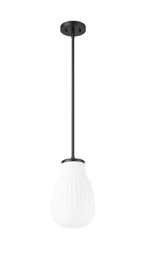 Z-Lite Newbury 8" 1-Light Matte Black Steel Frame Pendant Light With White Opal Glass Shade