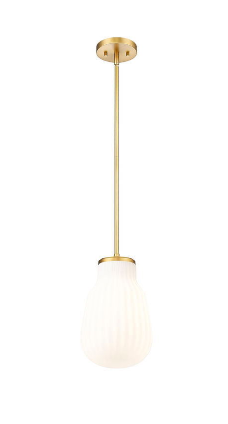 Z-Lite Newbury 8" 1-Light Modern Gold Steel Frame Pendant Light With White Opal Glass Shade