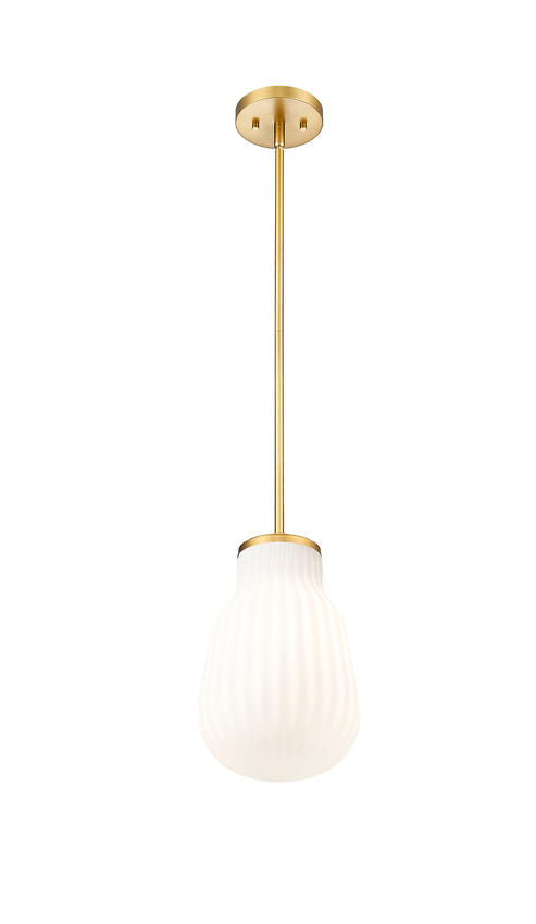 Z-Lite Newbury 8" 1-Light Modern Gold Steel Frame Pendant Light With White Opal Glass Shade