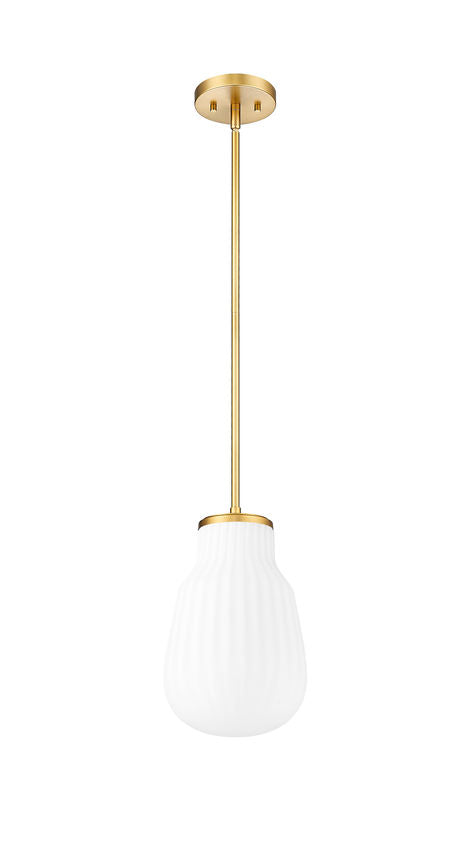 Z-Lite Newbury 8" 1-Light Modern Gold Steel Frame Pendant Light With White Opal Glass Shade