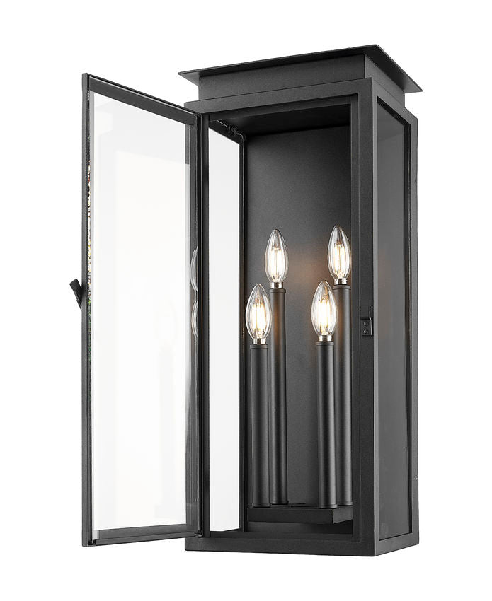 Z-Lite Nova 5018B-BK 4-Light Candelabra Base Black Aluminum Clear Glass Shade Outdoor Wall Light
