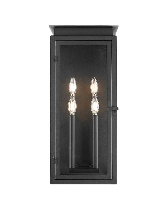 Z-Lite Nova 5018B-BK 4-Light Candelabra Base Black Aluminum Clear Glass Shade Outdoor Wall Light