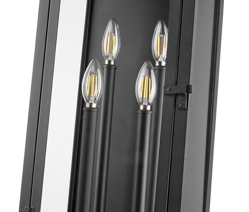 Z-Lite Nova 5018B-BK 4-Light Candelabra Base Black Aluminum Clear Glass Shade Outdoor Wall Light