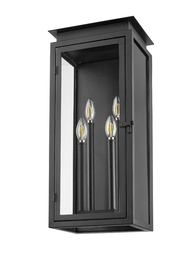 Z-Lite Nova 5018B-BK 4-Light Candelabra Base Black Aluminum Clear Glass Shade Outdoor Wall Light