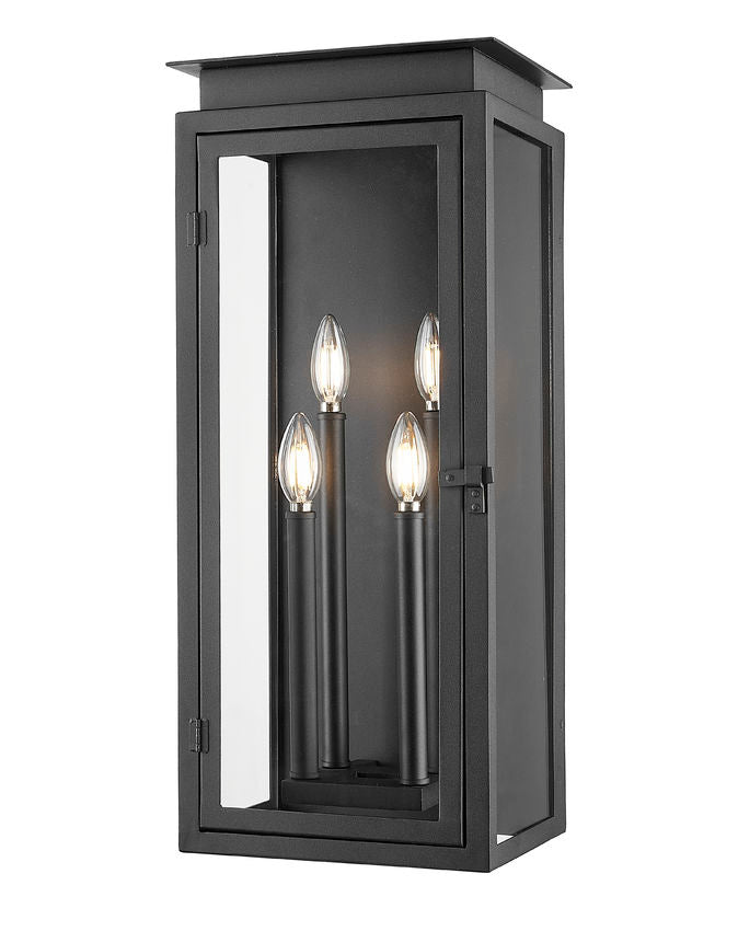 Z-Lite Nova 5018B-BK 4-Light Candelabra Base Black Aluminum Clear Glass Shade Outdoor Wall Light
