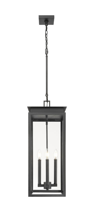 Z-Lite Nova 5018CHB-BK 4-Light Candelabra Base Black Aluminum Clear Glass Shade Outdoor Chain Mount Ceiling Fixture