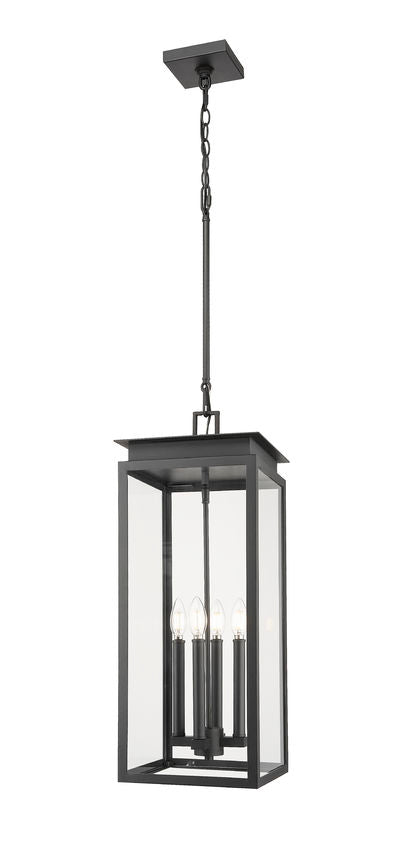 Z-Lite Nova 5018CHB-BK 4-Light Candelabra Base Black Aluminum Clear Glass Shade Outdoor Chain Mount Ceiling Fixture