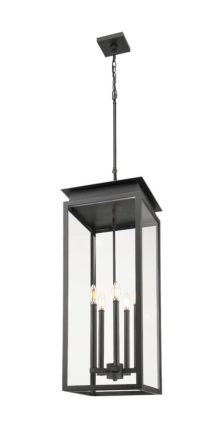 Z-Lite Nova 5018CHXL-BK 5-Light Candelabra Base Black Aluminum Clear Glass Shade Outdoor Chain Mount Ceiling Fixture